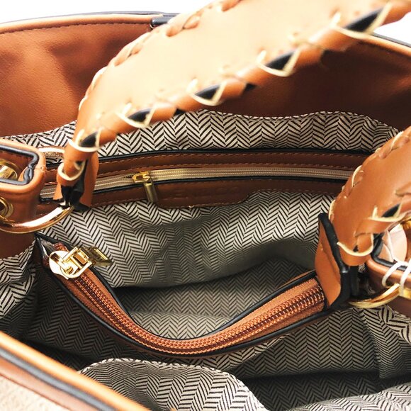 Jen & Co Satchel Maude 11.5x10x5.5 inches Ivory Polypro Fabric Handbag Purse - Picture 5 of 7